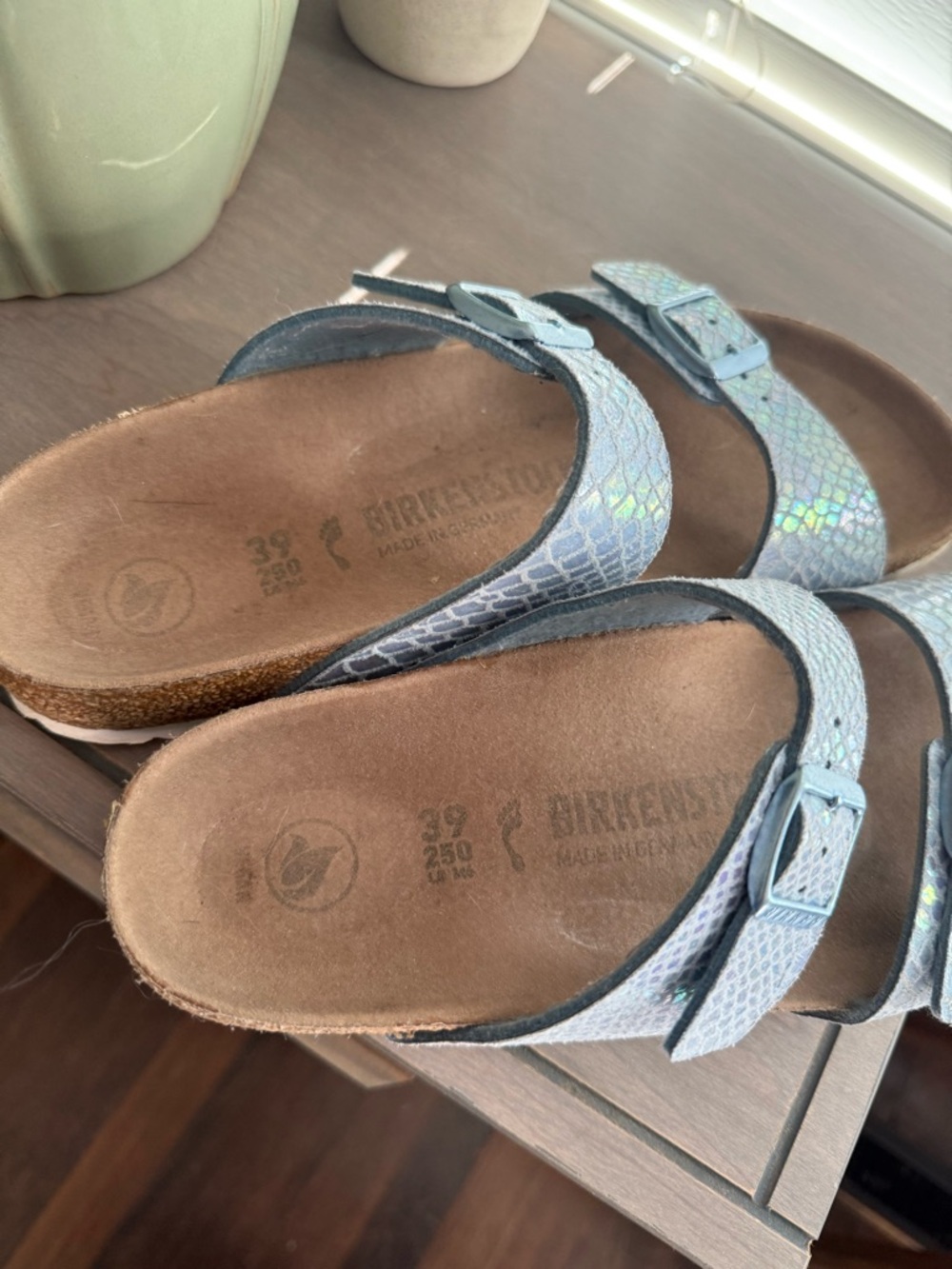 Birkenstock Arizona Two-Strap Sandal in Light Blue Snake-Print - Picture 4 of 4